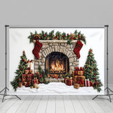 Aperturee - Aperturee White Winter Christmas Decor House Holiday Backdrop